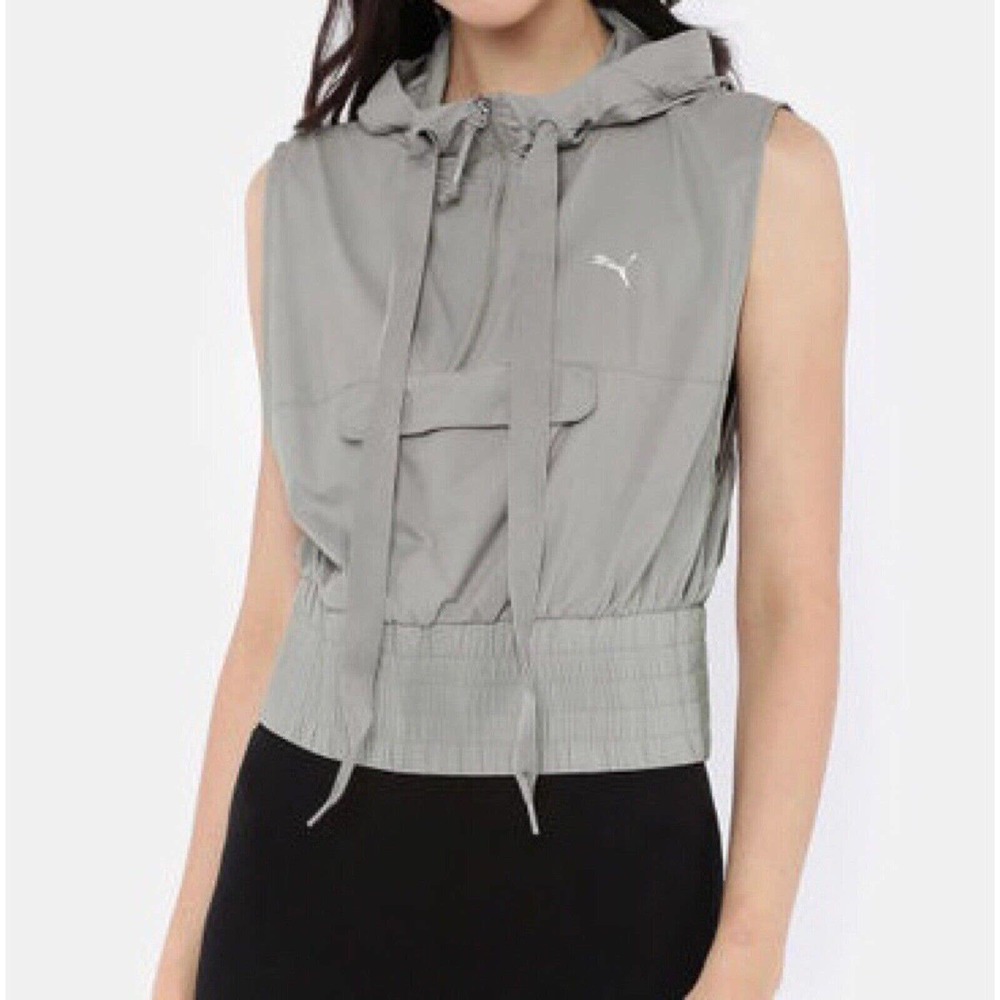 NWT Puma Womens En Pointe Sleeveless Half‎ Zip Pullover Size Small Hooded Gray